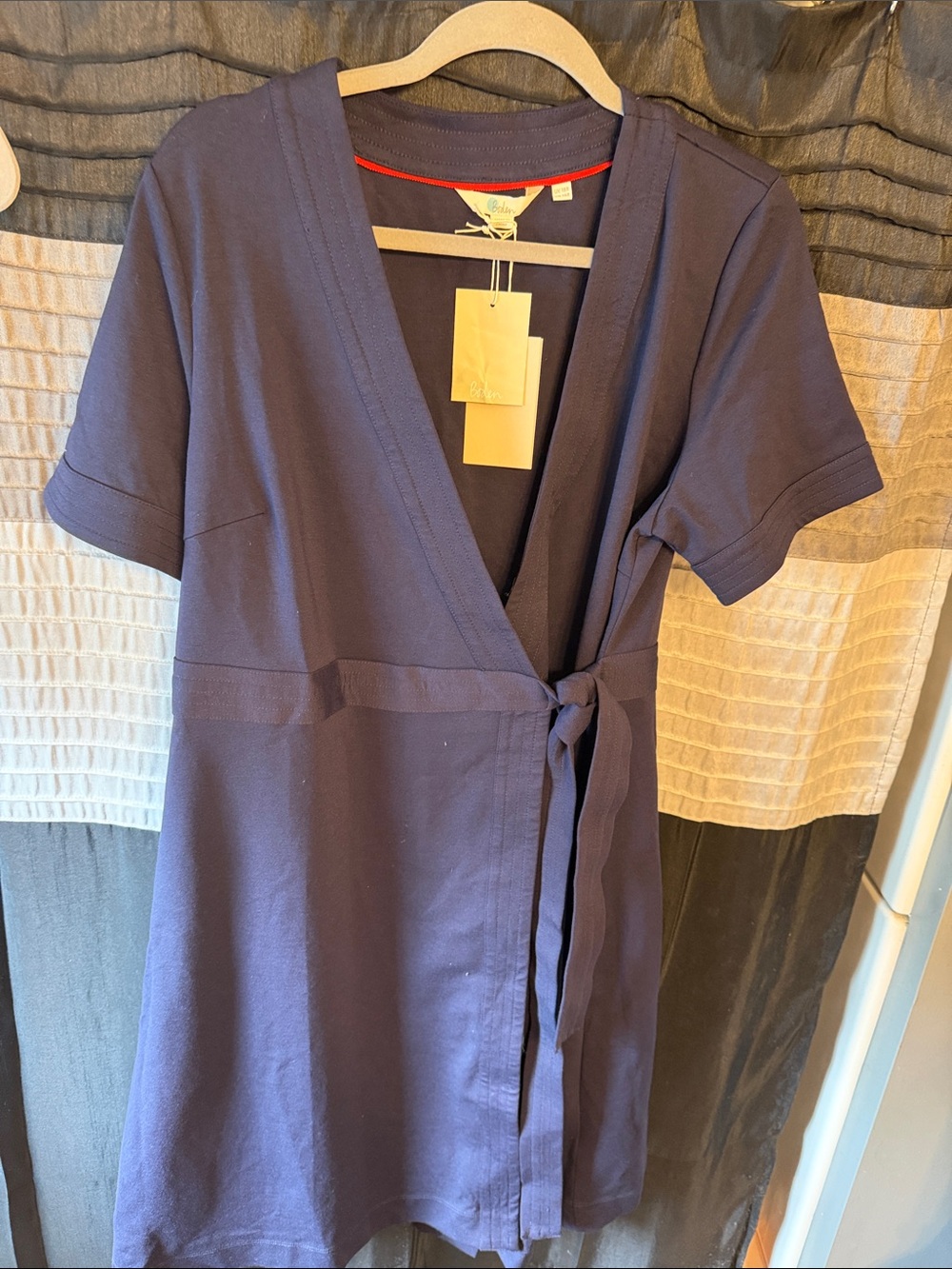 Boden Navy Short-Sleeve Wrap Dress with Side Tie